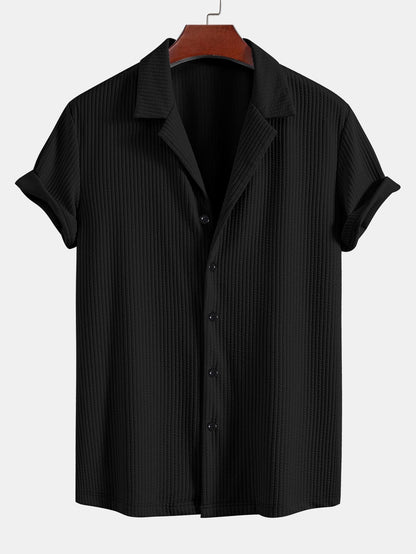 Muscle Fit geripptes tiefes kubanisches Hemd