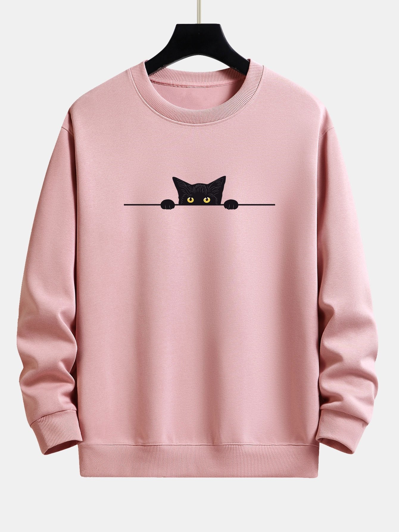 Schwarzes Sweatshirt mit Katzenprint und Relax-Fit