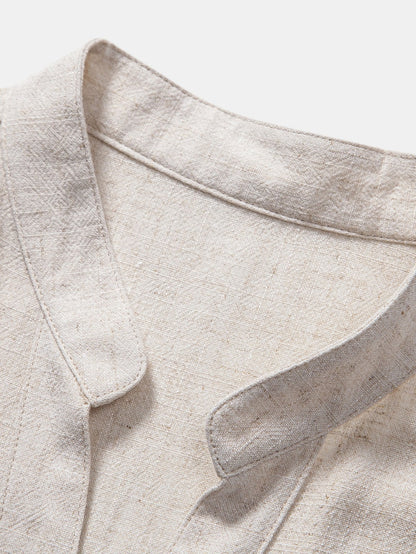 Shirt aus Leinen-Rayon-Mischgewebe mit V-Ausschnitt und gerade geschnittene Leinenhose