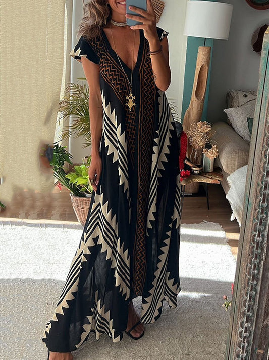 Boho | Ärmelloses Kleid mit V-Ausschnitt