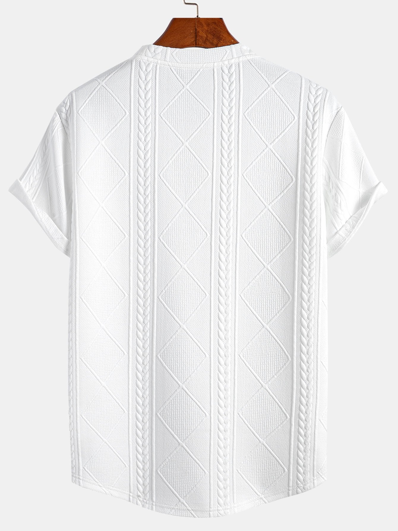 Kurzarm-T-Shirt mit geometrischem Jacquard-Muster und gebogenem Saum