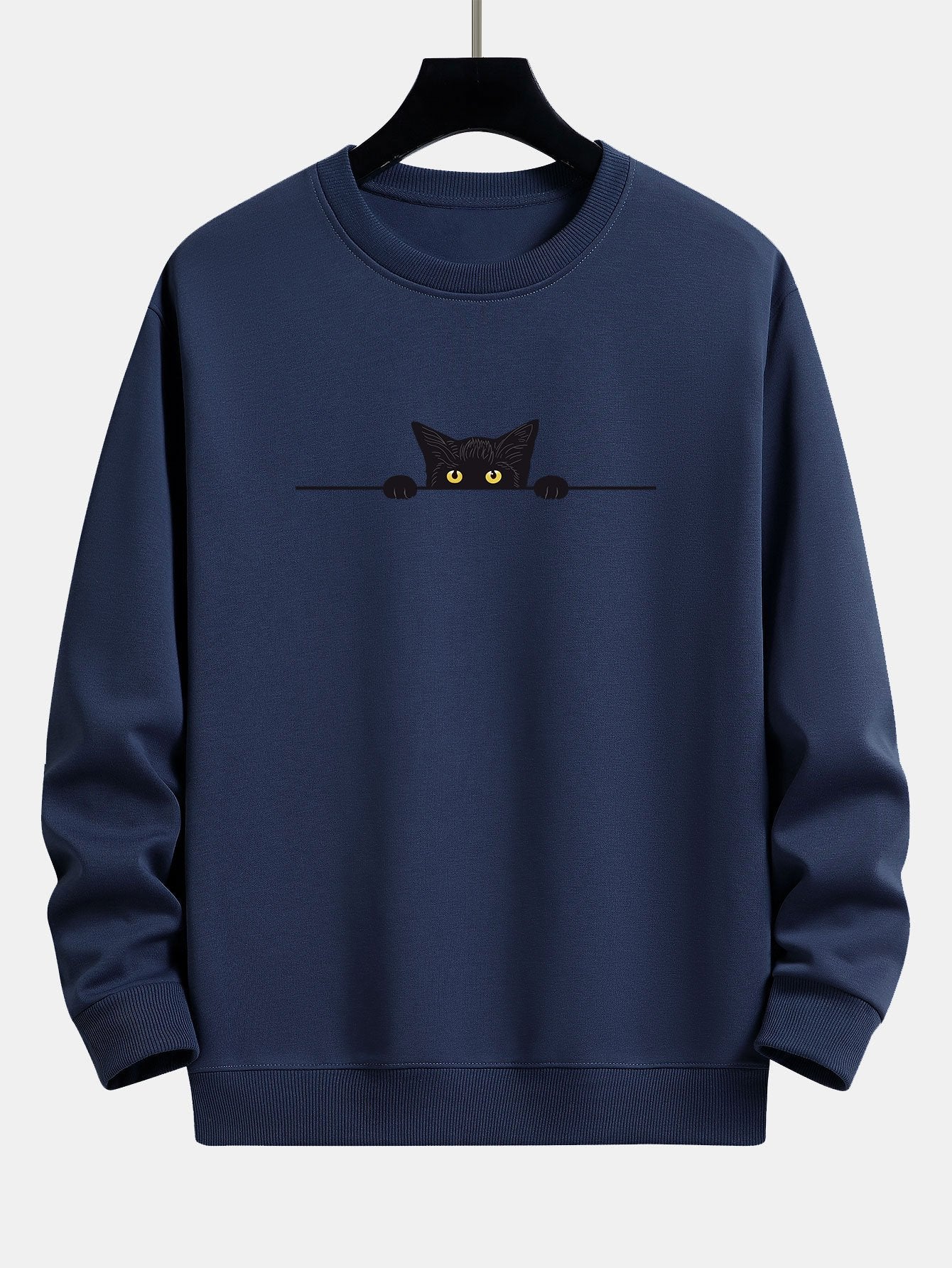 Schwarzes Sweatshirt mit Katzenprint und Relax-Fit