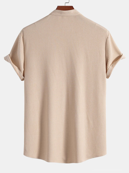 Muscle Fit Stehkragen-Shirt mit Rippstrick