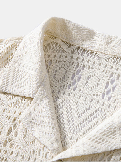 Kurzärmeliges kubanisches Hemd mit geometrischem Strukturmuster