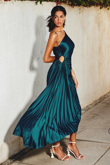 Sylviana - Ein-Schulter-Kleid mit Plissee Midi