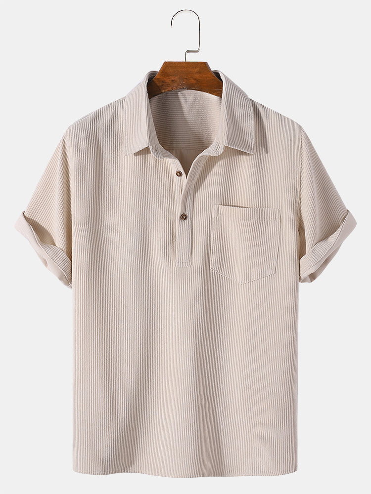Corduroy-Kurzarm-Basic-Shirts in Uni-Farben