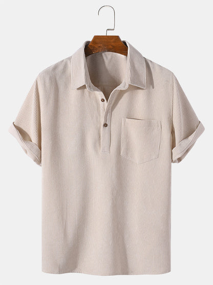 Corduroy-Kurzarm-Basic-Shirts in Uni-Farben
