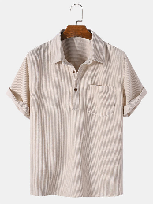 Corduroy-Kurzarm-Basic-Shirts in Uni-Farben