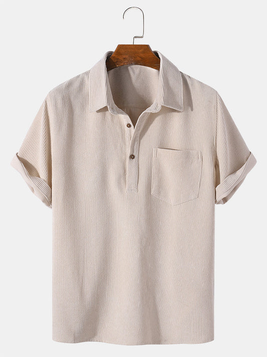 Corduroy-Kurzarm-Basic-Shirts in Uni-Farben
