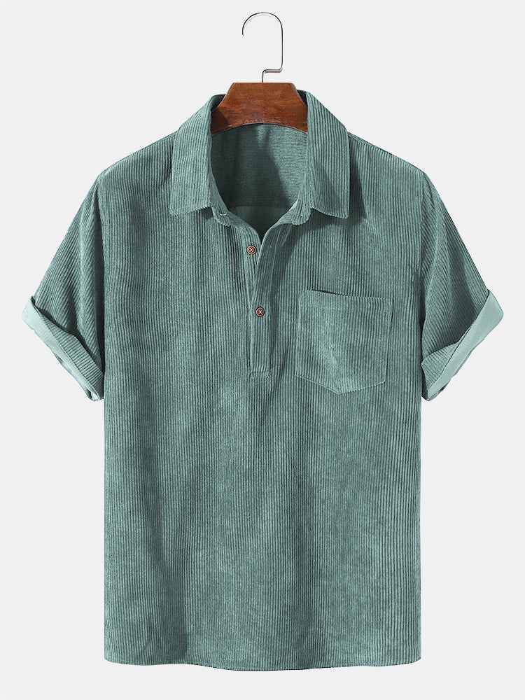 Corduroy-Kurzarm-Basic-Shirts in Uni-Farben