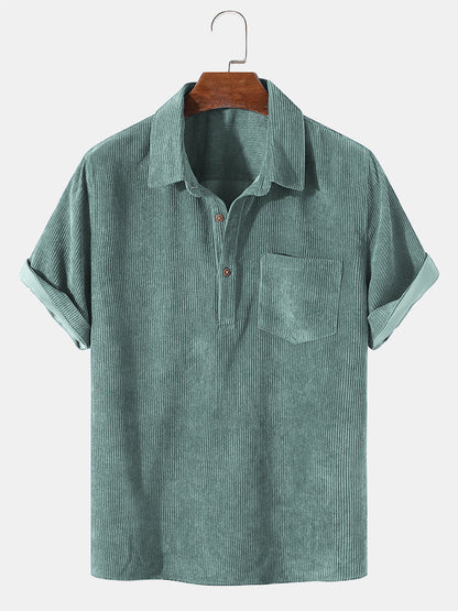 Corduroy-Kurzarm-Basic-Shirts in Uni-Farben