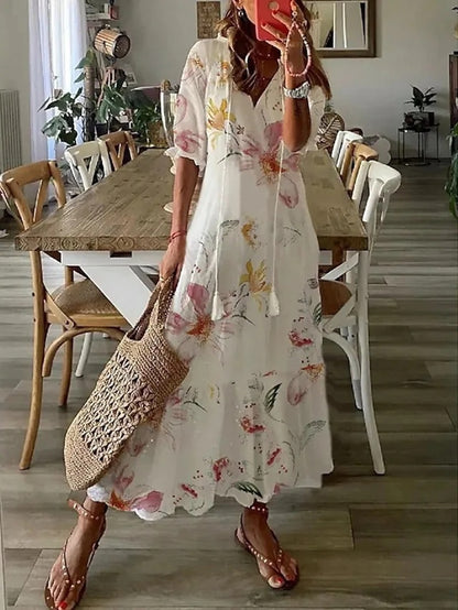 Sophia - Boho Vintage V-Ausschnitt Sommerkleid