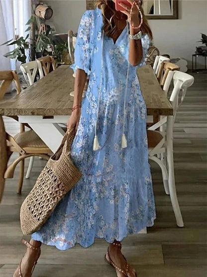 Sophia - Boho Vintage V-Ausschnitt Sommerkleid