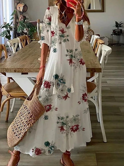 Sophia - Boho Vintage V-Ausschnitt Sommerkleid